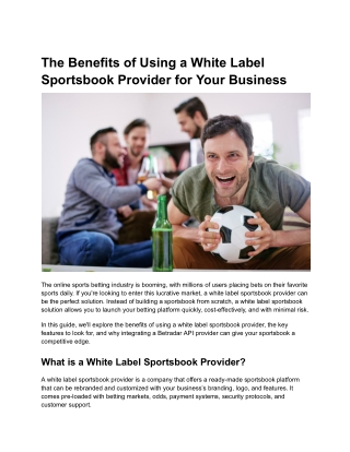 The Benefits of Using a White Label Sportsbook Provider for Your Business