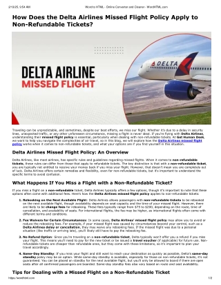 How does the Delta Airlines missed flight policy apply to non-refundable tickets