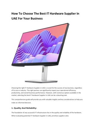How To Choose The Best IT Hardware Supplier In UAE For Your Business