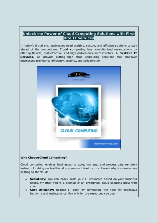 Unlock the Power of Cloud Computing Solutions with First Rite IT Services