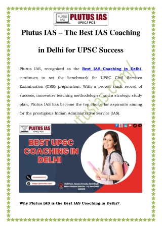 Best IAS Coaching in Delhi at Plutus IAS – Top UPSC Institute