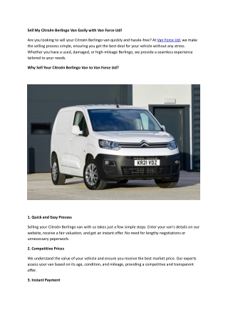 Sell My Citroën Berlingo Van Easily with Van Force Ltd!