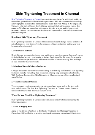 Skin Tightening Treatment in Chennai