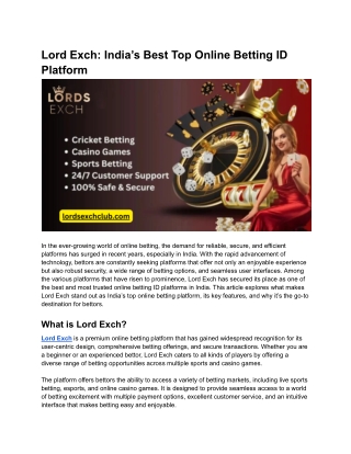 Lord Exch_ India’s Best Top Online Betting ID Platform