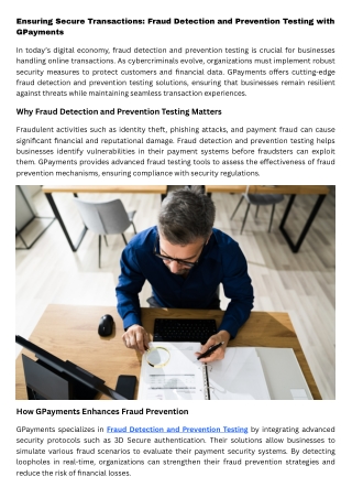Ensuring Secure Transactions Fraud Detection and Prevention Testing with GPayments