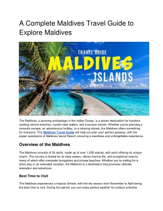 A Complete Maldives Travel Guide to Explore Maldives
