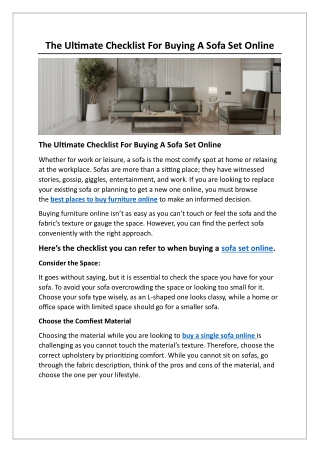 The Ultimate Checklist For Buying A Sofa Set Online