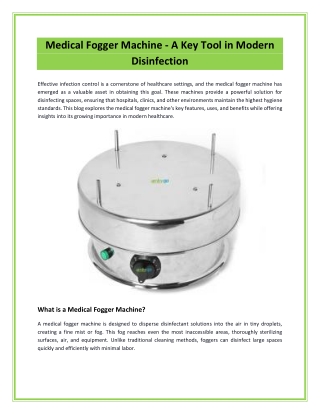Medical Fogger Machine - A Key Tool in Modern Disinfection
