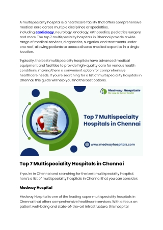 Top 7 Multispeciality Hospitals in Chennai
