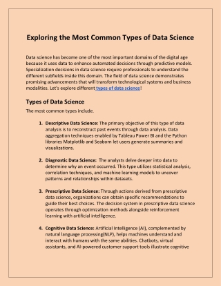 Exploring the Most Common Types of Data Science