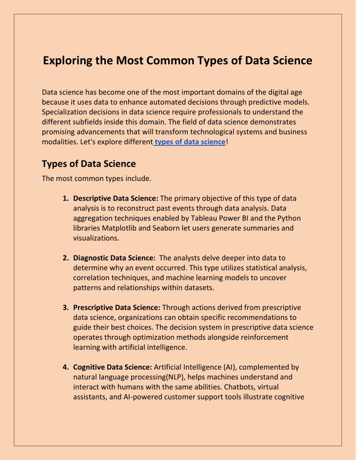 exploring the most common types of data science