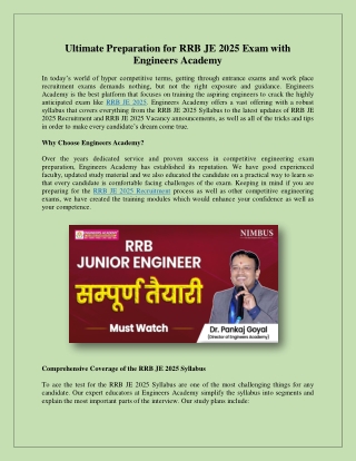 Ultimate Preparation for RRB JE 2025 Exam with Engineers Academy