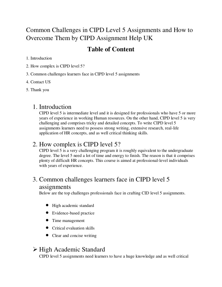 common challenges in cipd level 5 assignments