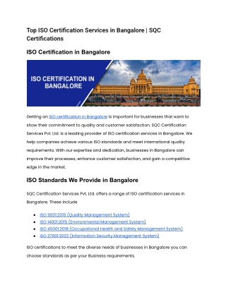 Top ISO Certification Services in Bangalore