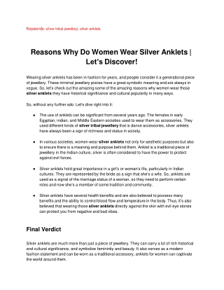 Reasons Why Do Women Wear Silver Anklets | Let’s Discover!