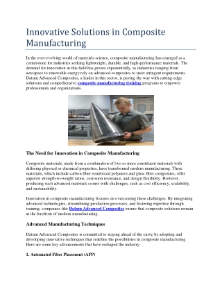 Innovative Solutions in Composite Manufacturing