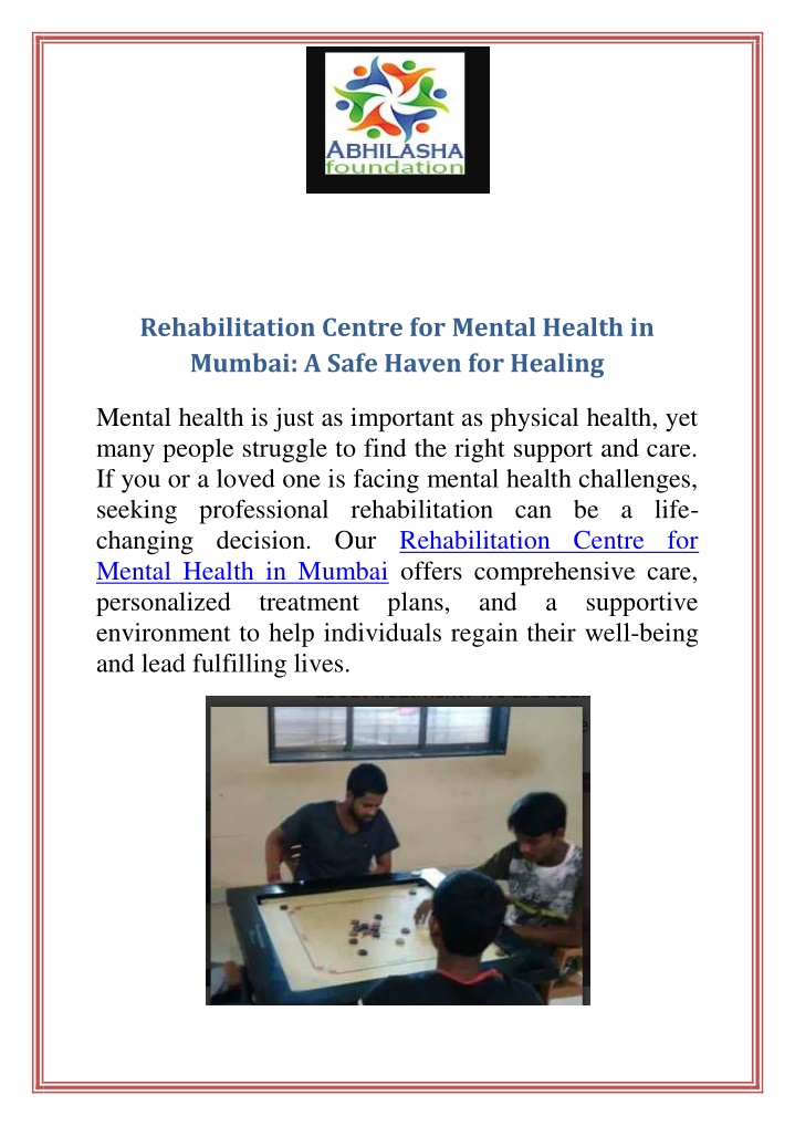 rehabilitation centre for mental health in mumbai