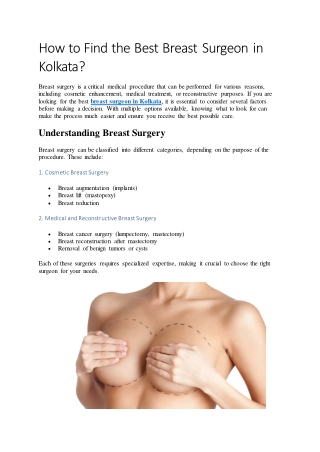 How to Find the Best Breast Surgeon in Kolkata