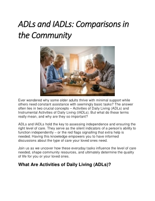 ADLs and IADLs Comparisons in the Community