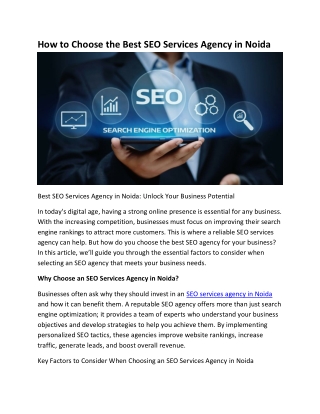 How to Choose the Best SEO Services Agency in Noida