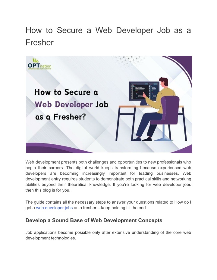 how to secure a web developer job as a fresher