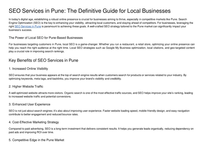 seo services in pune the definitive guide for local businesses