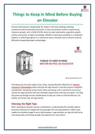 Things to Keep in Mind Before Buying an Elevator