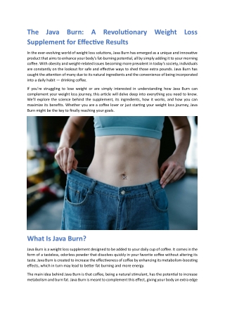 The Java Burn: A Revolutionary Weight Loss Supplement for Effective Results