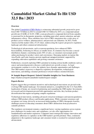 Cannabidiol Market Global To Hit USD 32.5 Bn | 2033