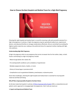 How to Choose the Best Hospital and Medical Team for a High-Risk Pregnancy