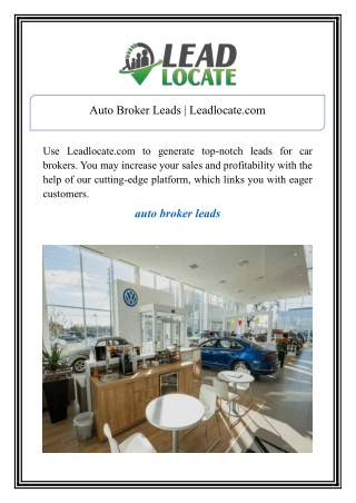 Auto Broker Leads | Leadlocate.com