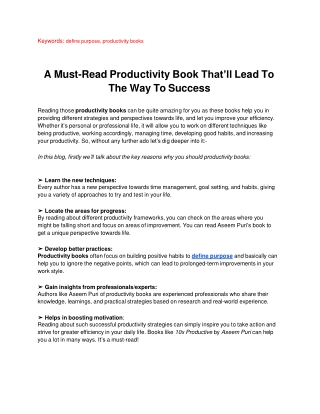 keywords define purpose productivity books