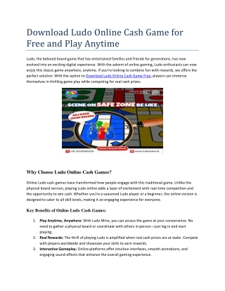 Download Ludo Online Cash Game for Free and Play Anytime