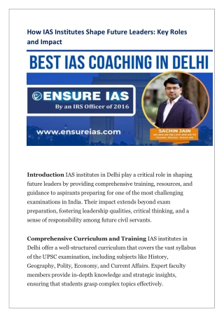 How IAS Institutes Shape Future Leaders-Key Roles and Impact