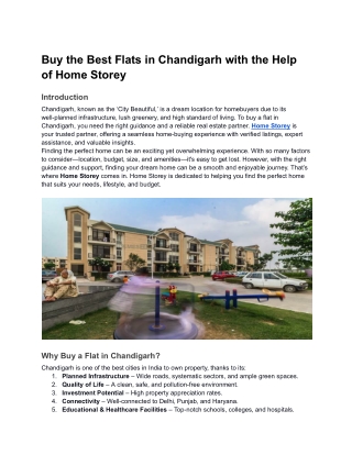 Buy the Best Flats in Chandigarh with the Help of Home Storey