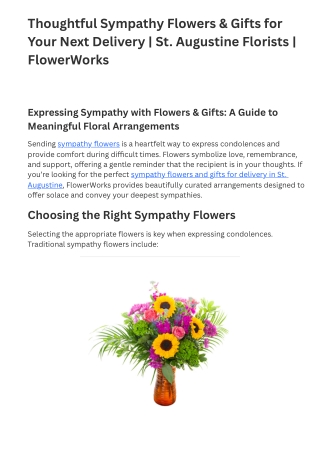 Thoughtful Sympathy Flowers & Gifts for Your Next Delivery  St. Augustine Florists  FlowerWorks