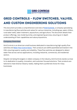 Grid Controls – Flow Switches, Valves, and Custom Engineering Solutions