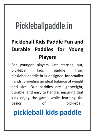 Pickleball Kids Paddle Fun and Durable Paddles for Young Players