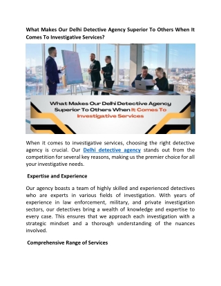 What Makes Our Delhi Detective Agency Superior To Others When It Comes To Investigative Services