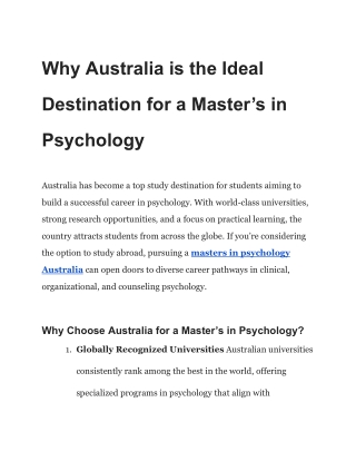 Why Australia is the Ideal Destination for a Master’s in Psychology