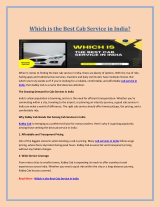 Which is the Best Cab Service in India