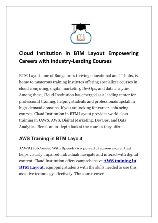 Cloud Institution in BTM Layout Empowering Careers with Industry