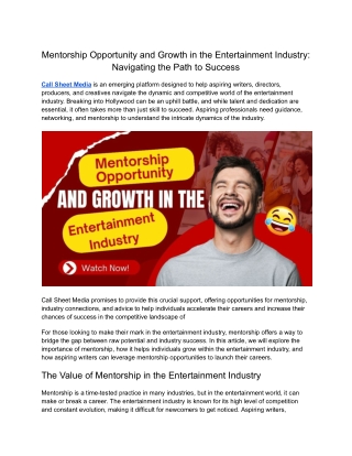 Mentorship Opportunity and Growth in the Entertainment Industry: Navigating the