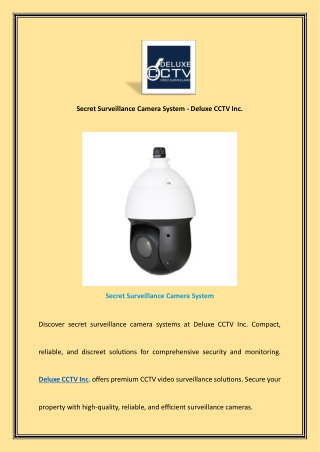 Secret Surveillance Camera System - Deluxe CCTV Inc.