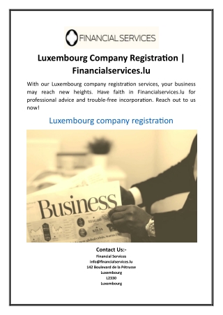 Luxembourg Company Registration | Financialservices.lu