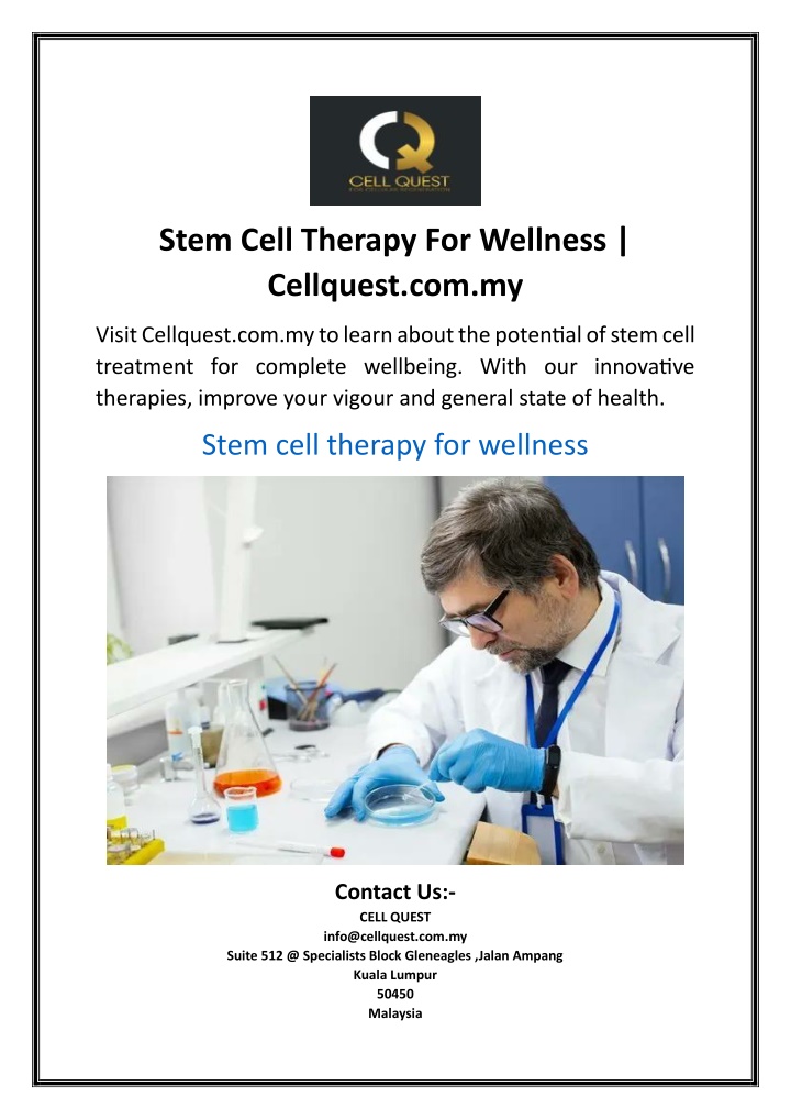 stem cell therapy for wellness cellquest com my