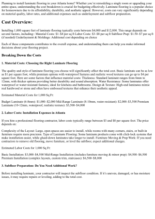 How Much Does It Cost to Install 1000 Square Feet of Laminate Flooring in Atlant