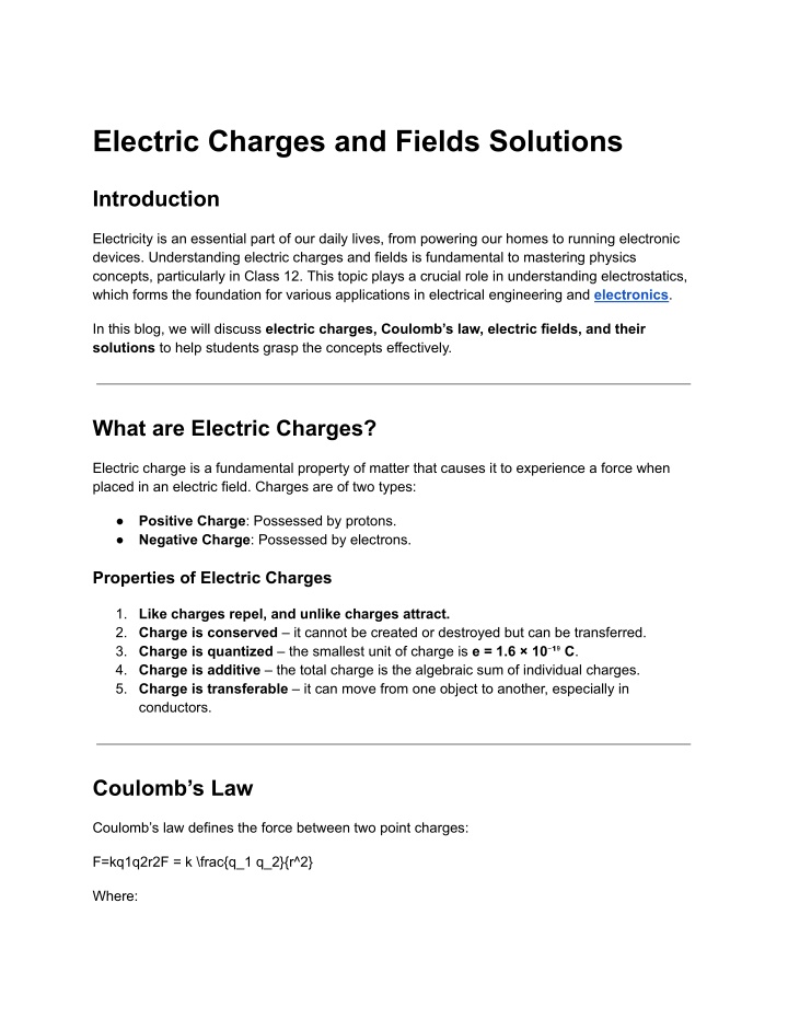 electric charges and fields solutions