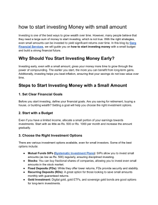 how to start investing Money with small amount