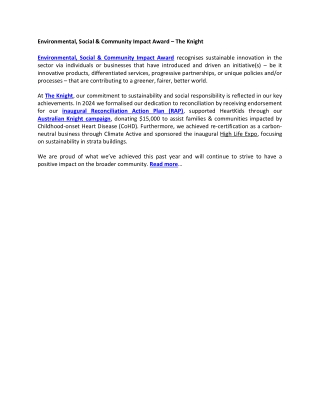 Environmental, Social  Community Impact Award – The Knight